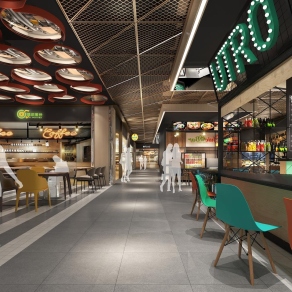 工业风商场餐饮过道3D模型下载